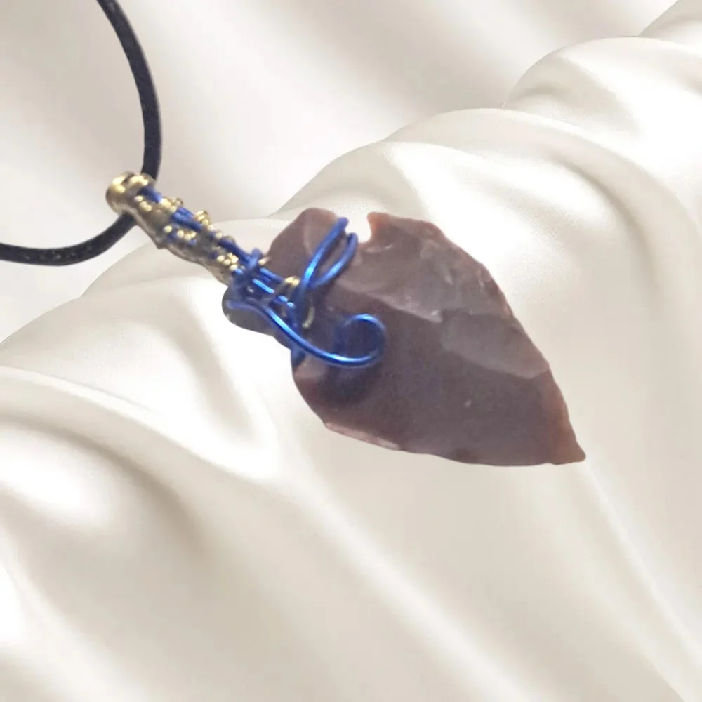 Natural Stone Hand Knapped Arrowhead with Black Cord Necklace